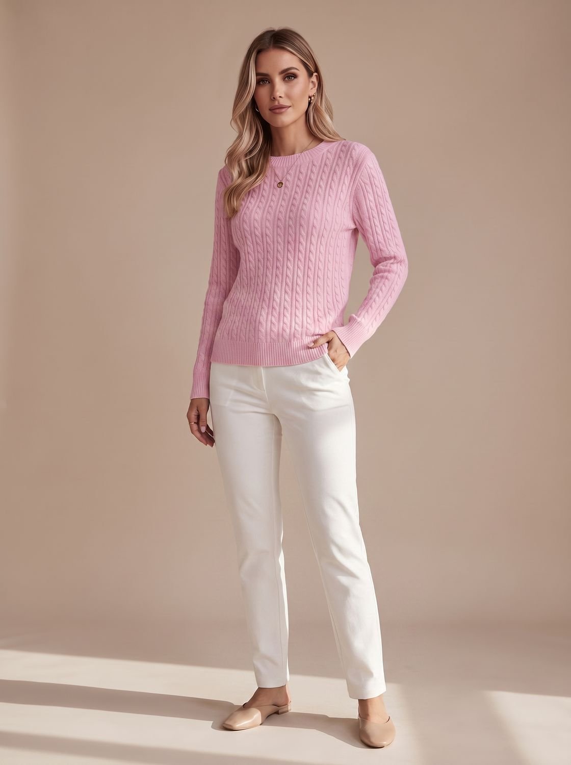 Women's Crew Neck Relaxed Cable Pullover