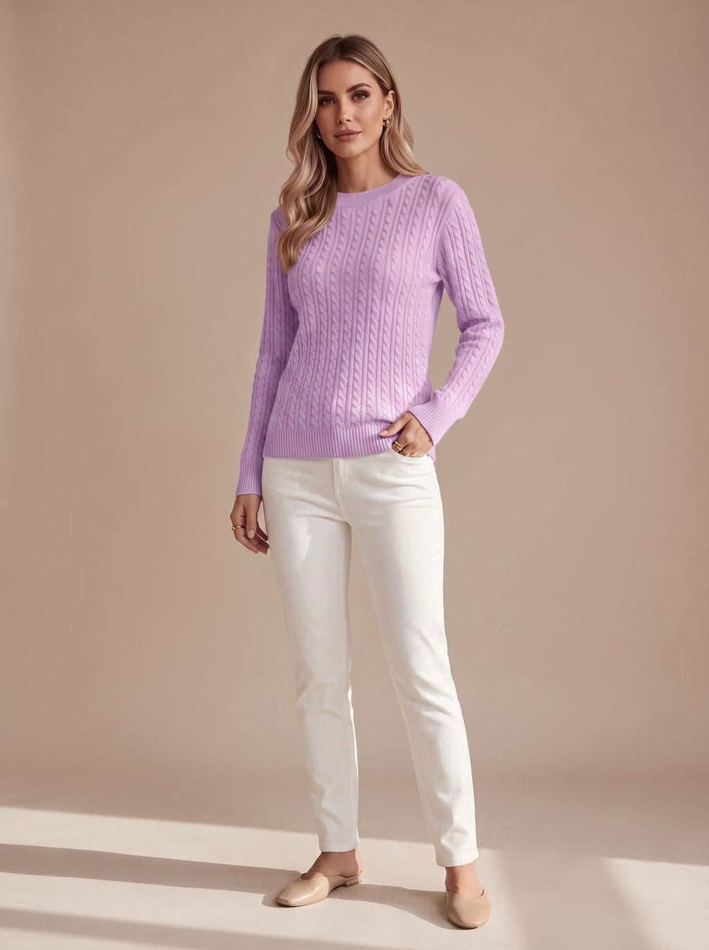 Women's Crew Neck Relaxed Cable Pullover