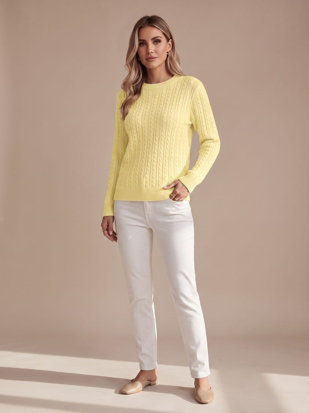 Women's Crew Neck Relaxed Cable Pullover