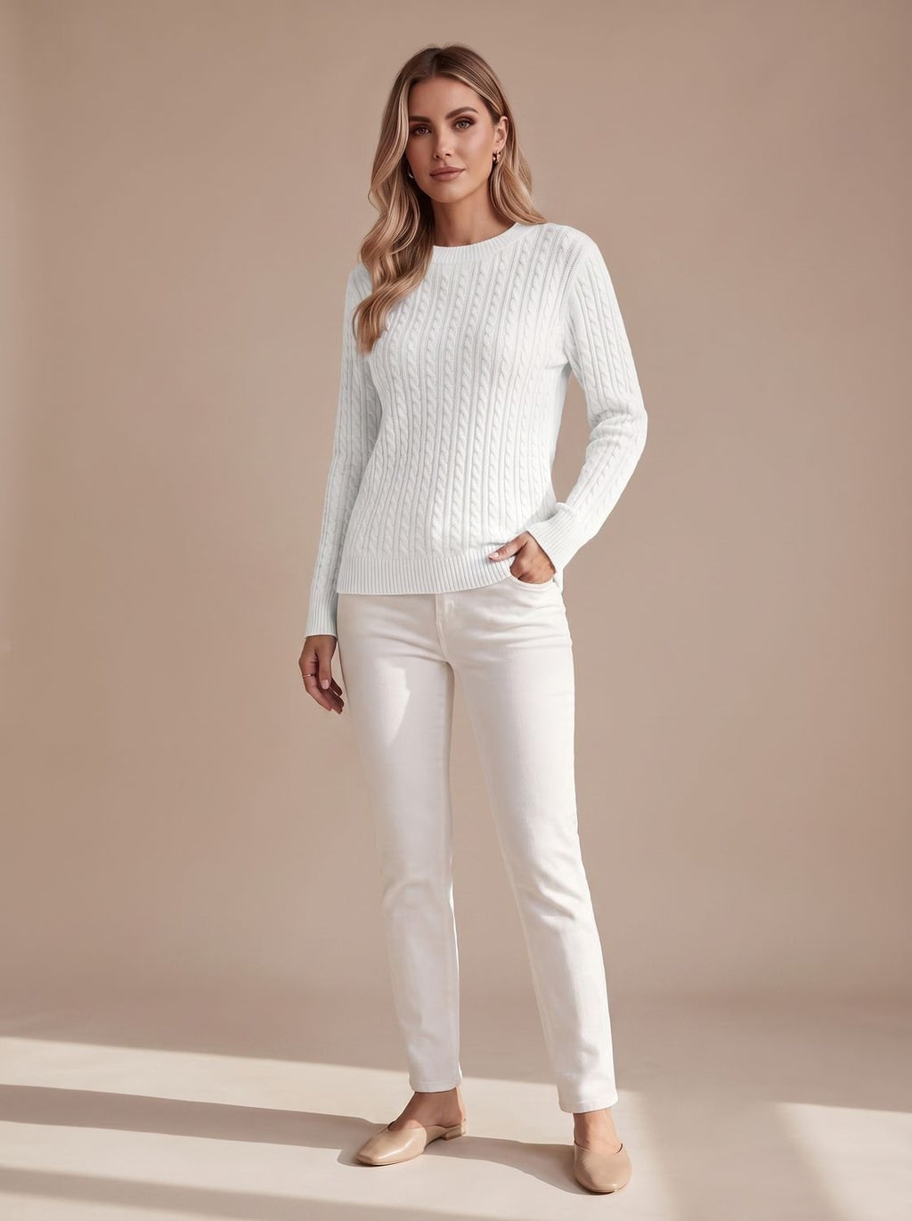 Women's Crew Neck Relaxed Cable Pullover