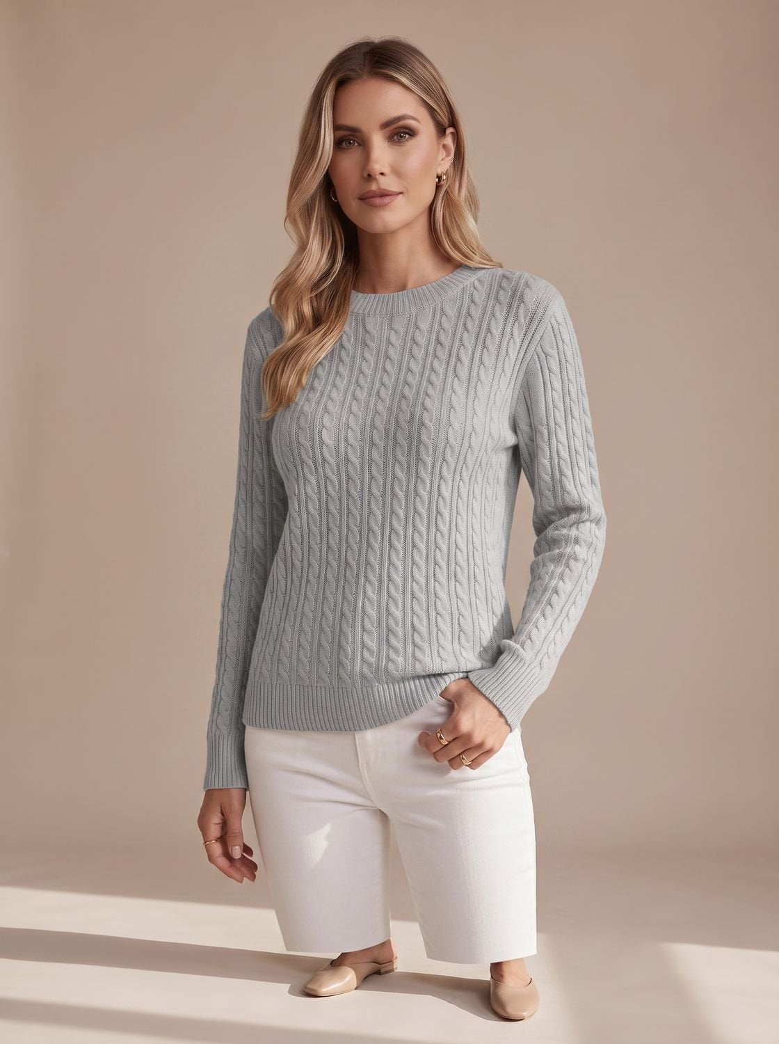 Women's Crew Neck Relaxed Cable Pullover