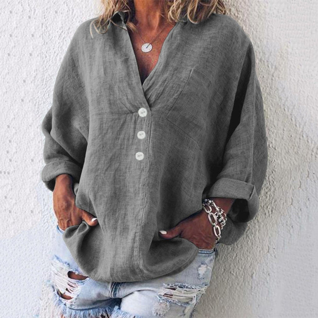 Women's Relaxed Cotton-Linen Buttoned Knit Top