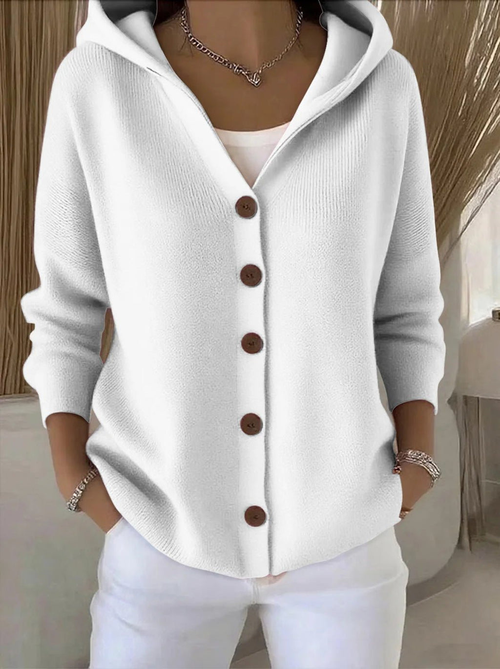 Women's Relaxed Hooded Button-Through Cardigan