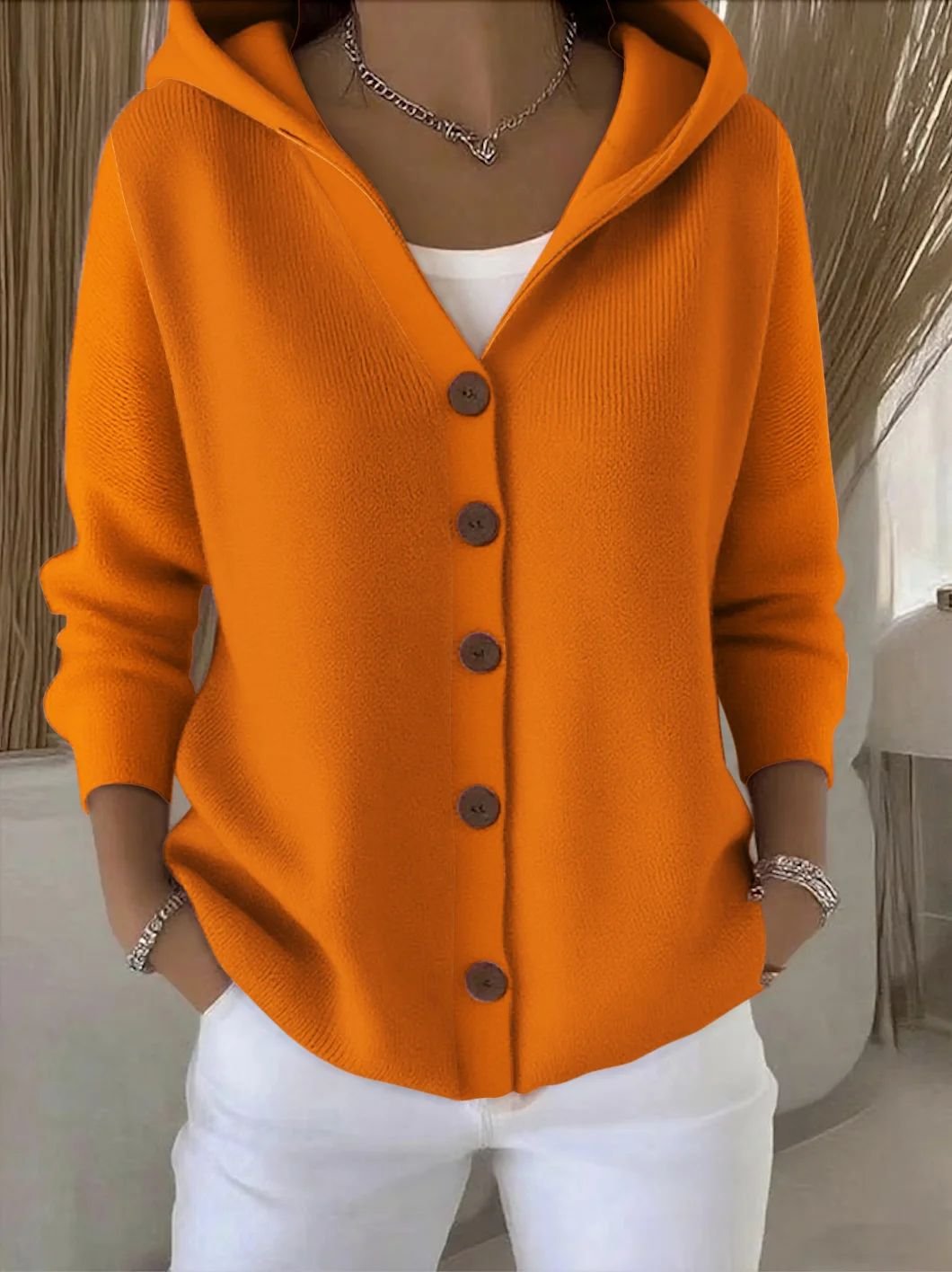 Women's Relaxed Hooded Button-Through Cardigan