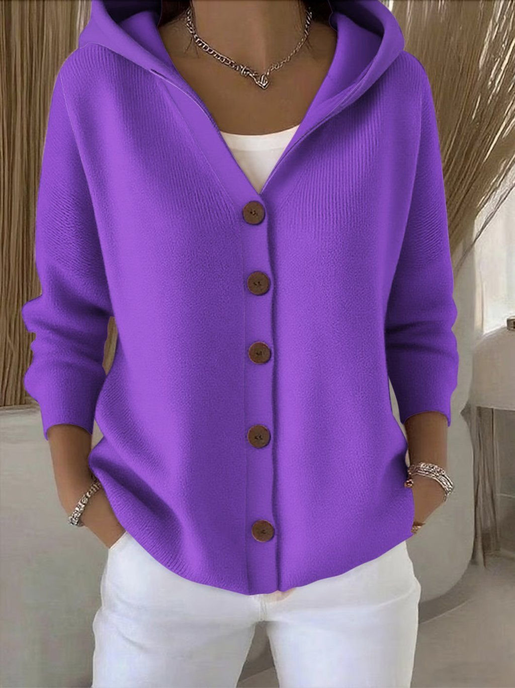 Women's Relaxed Hooded Button-Through Cardigan