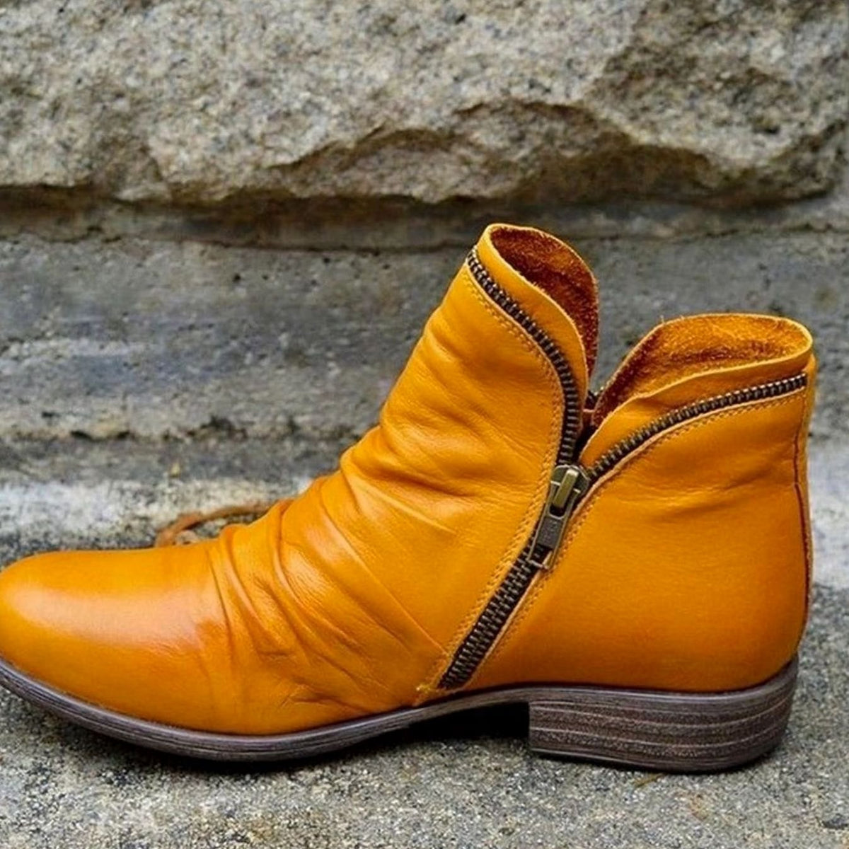 Women's Side-Zip Ruched Leather Ankle Boots
