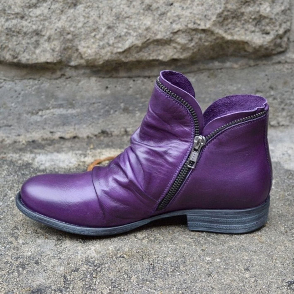 Women's Side-Zip Ruched Leather Ankle Boots