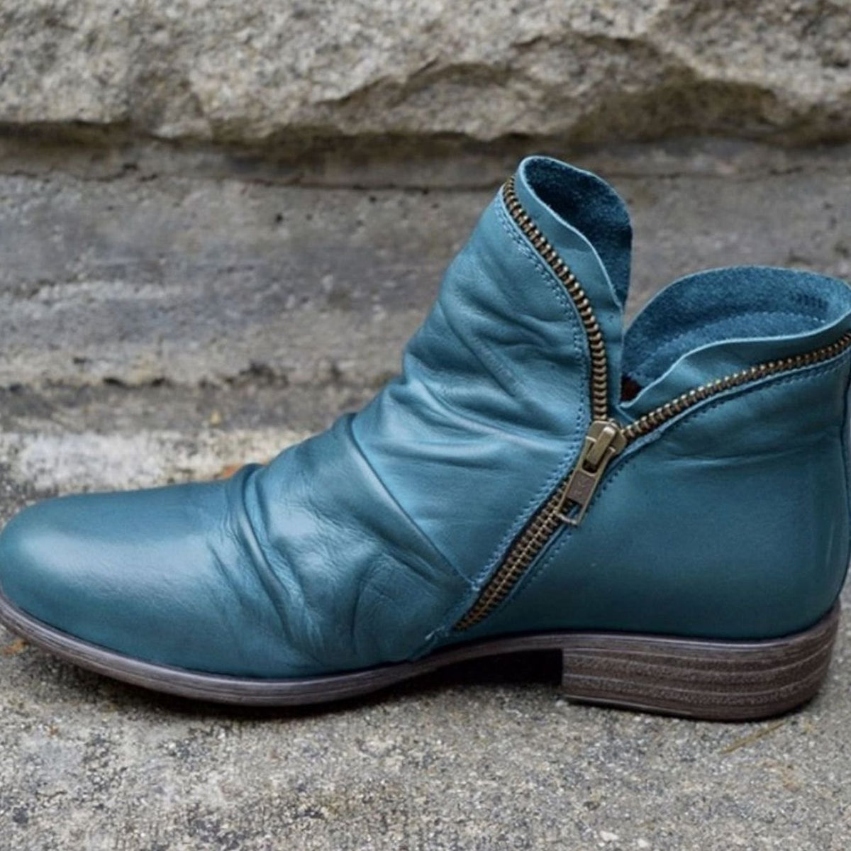 Women's Side-Zip Ruched Leather Ankle Boots