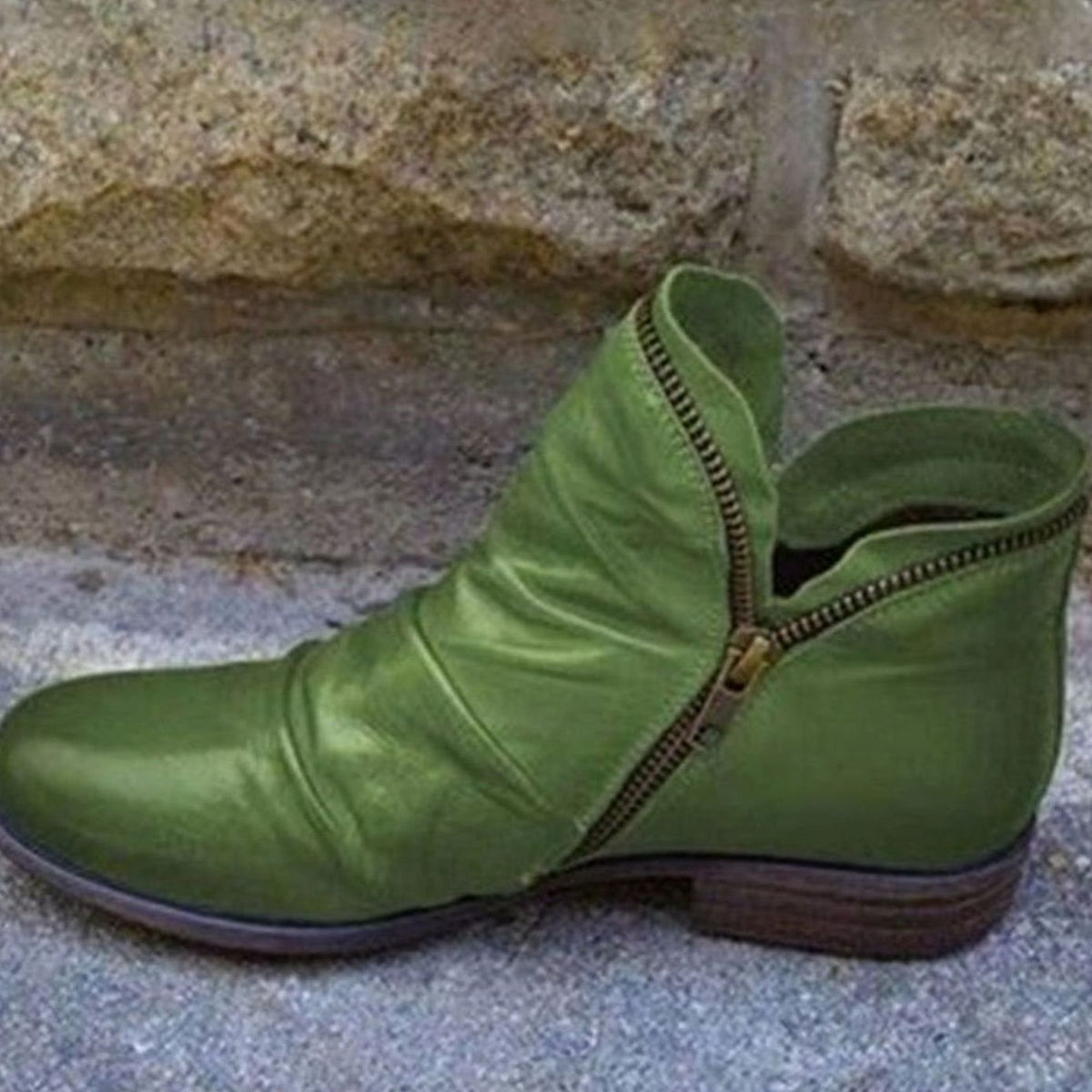 Women's Side-Zip Ruched Leather Ankle Boots