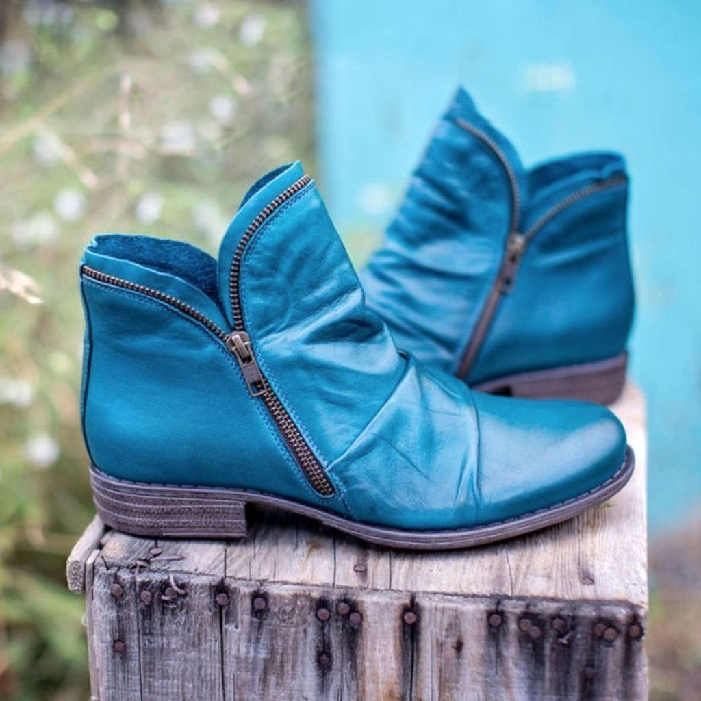 Women's Side-Zip Ruched Leather Ankle Boots
