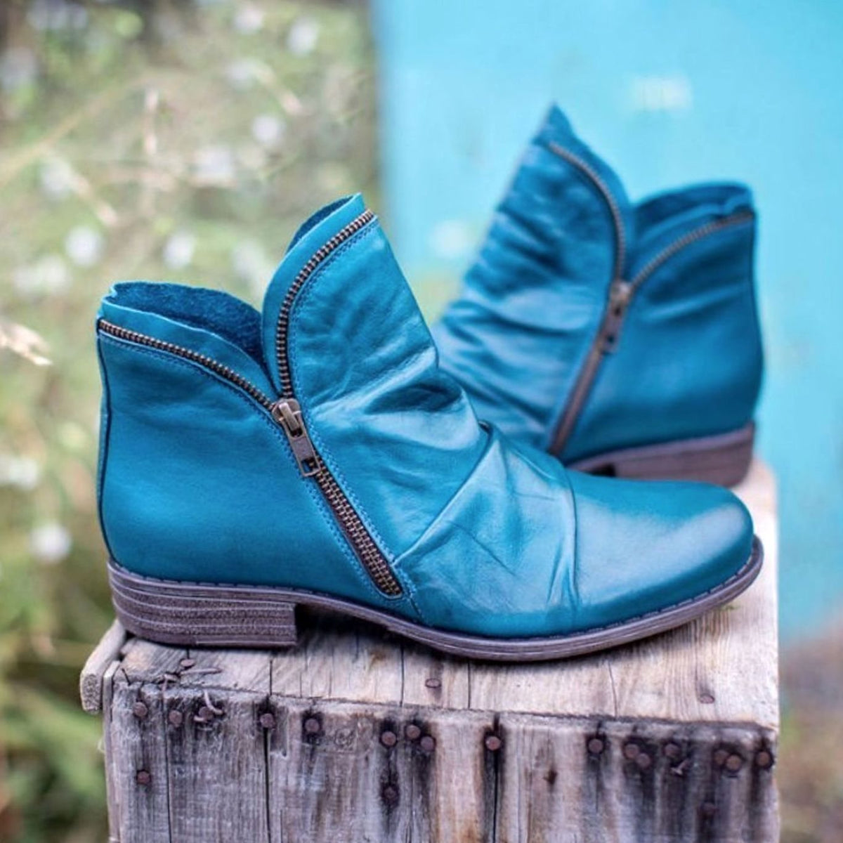 Women's Side-Zip Ruched Leather Ankle Boots