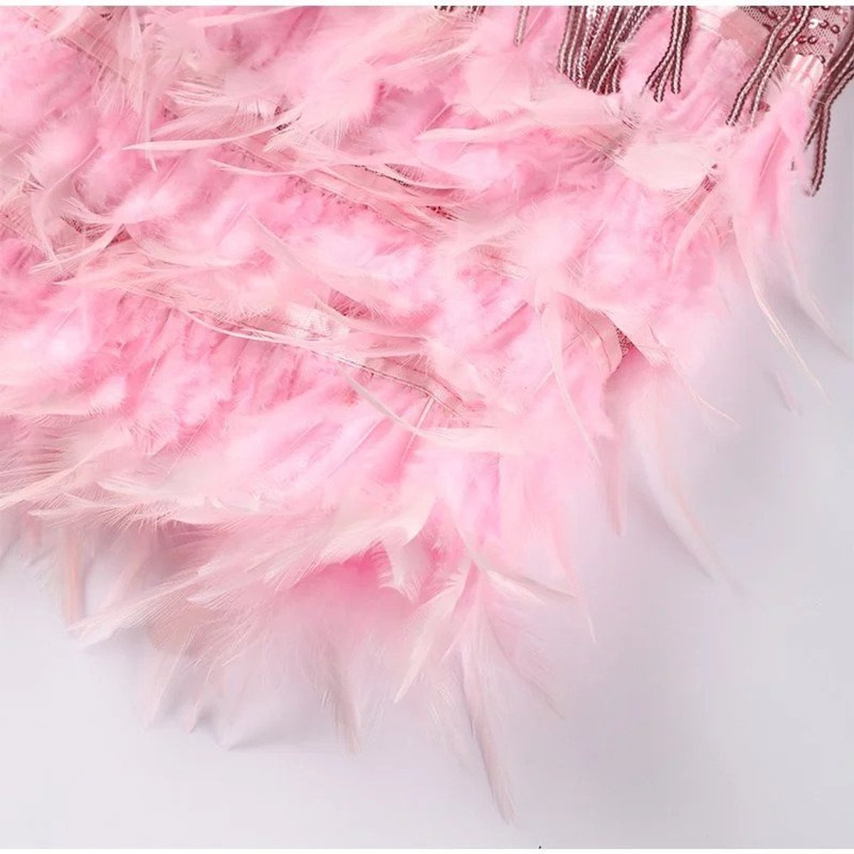 Women's Feather-Trim Fringed Sequin Mini Dress