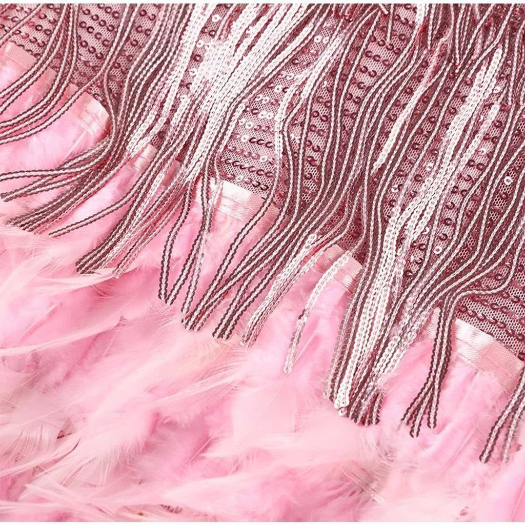 Women's Feather-Trim Fringed Sequin Mini Dress