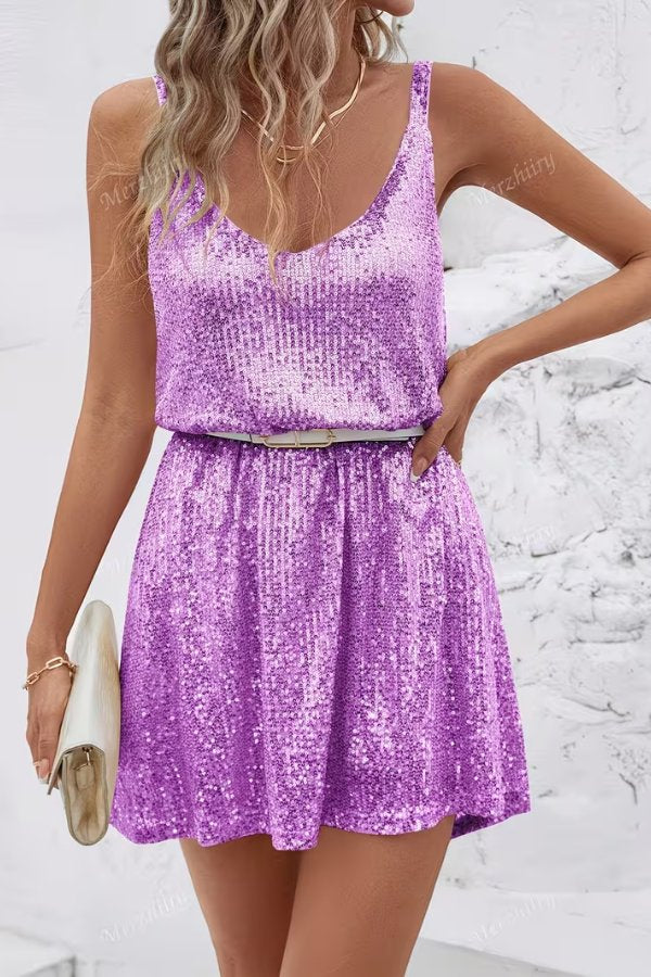 Women's Sequin Sleeveless Evening Mini Dress