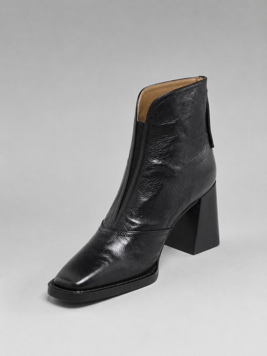 Women's Leather Square-Toe Heeled Ankle Boots