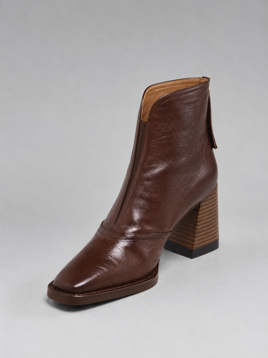 Women's Leather Square-Toe Heeled Ankle Boots