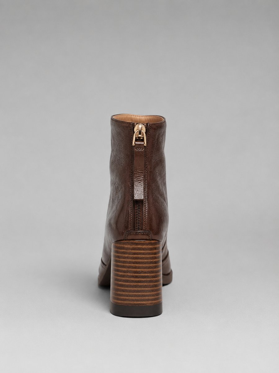 Women's Leather Square-Toe Heeled Ankle Boots