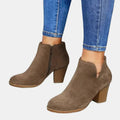 Women's Side-Zip Suede Block Heel Ankle Boots