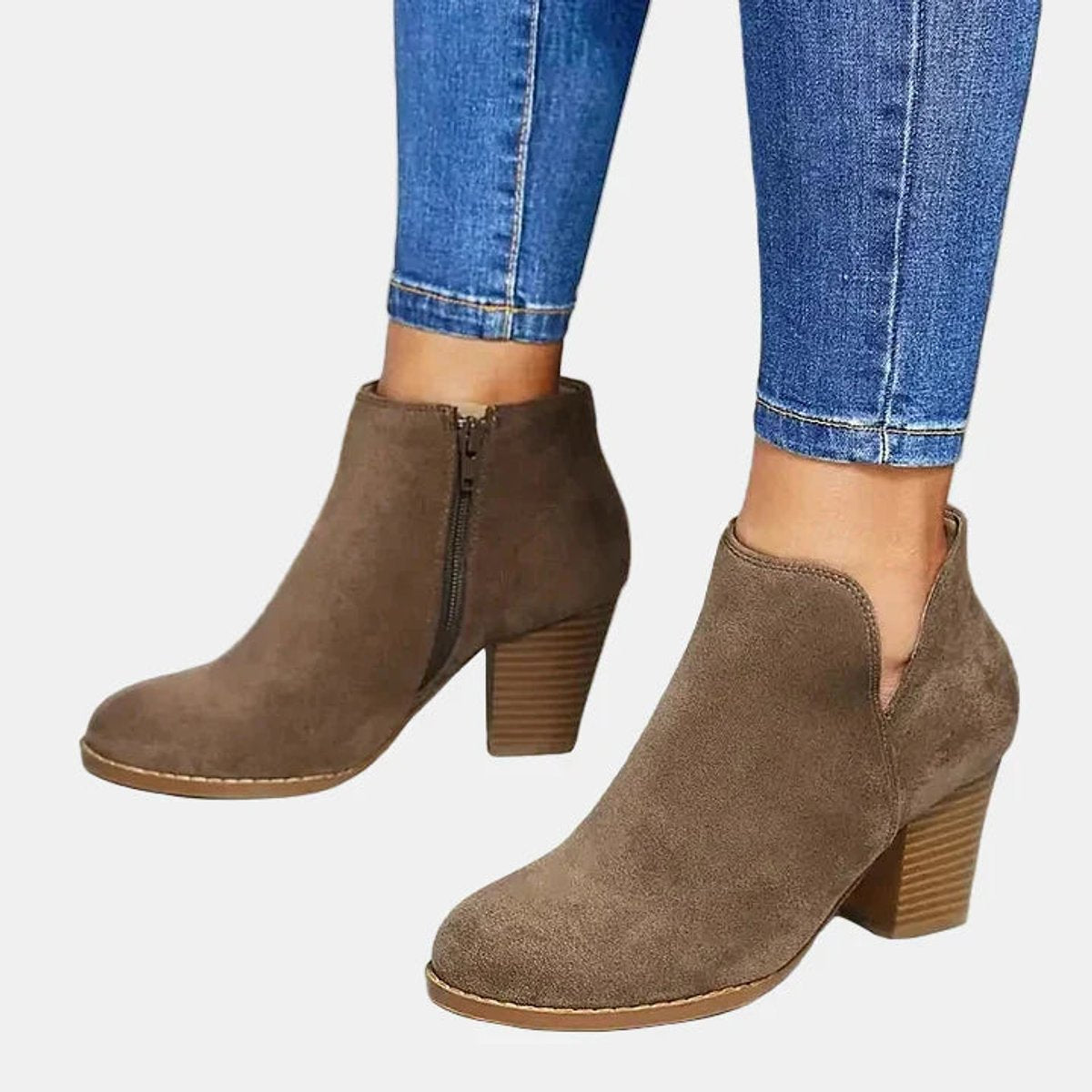 Women's Side-Zip Suede Block Heel Ankle Boots