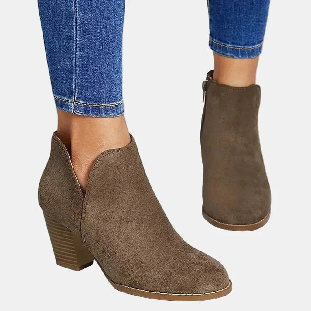Women's Side-Zip Suede Block Heel Ankle Boots