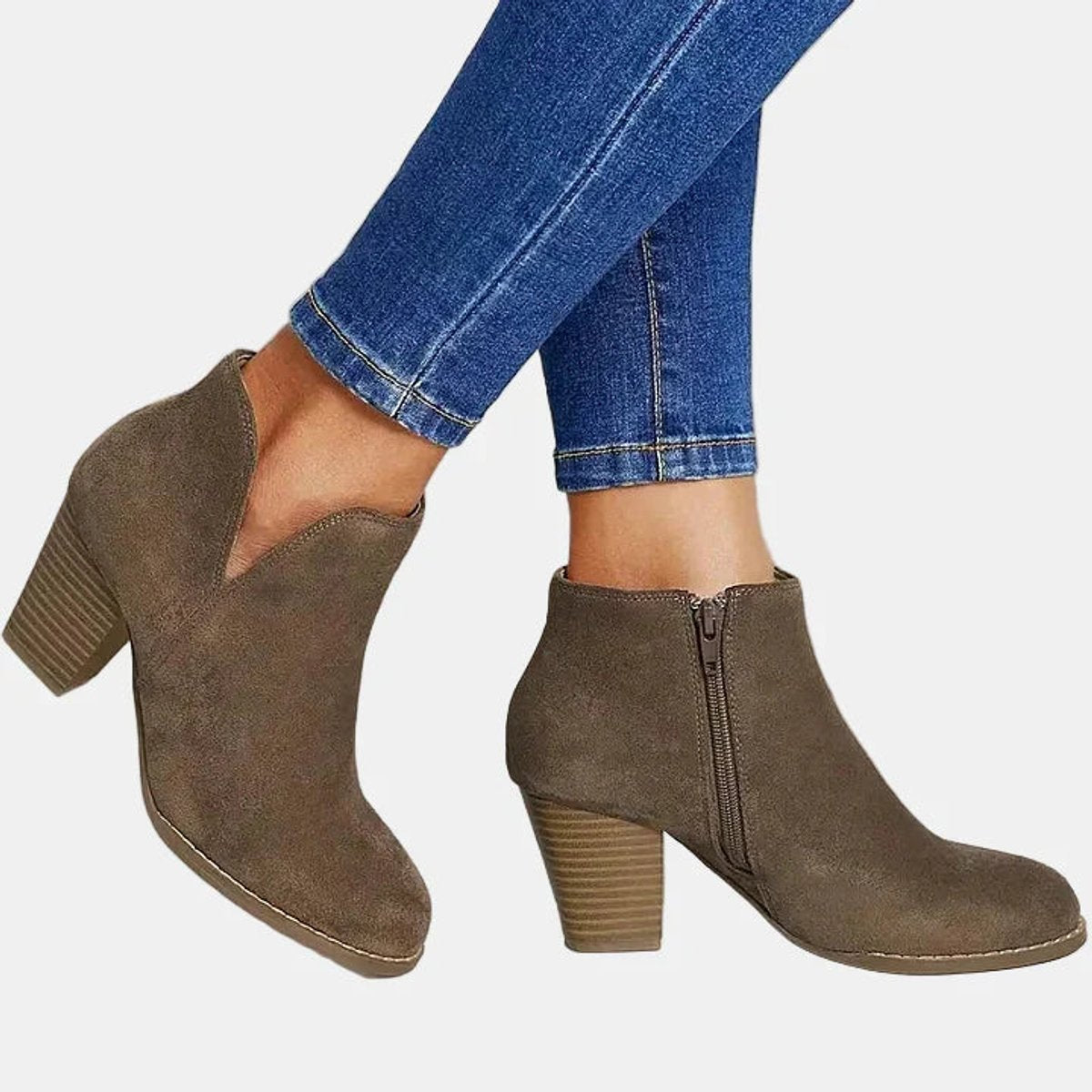 Women's Side-Zip Suede Block Heel Ankle Boots