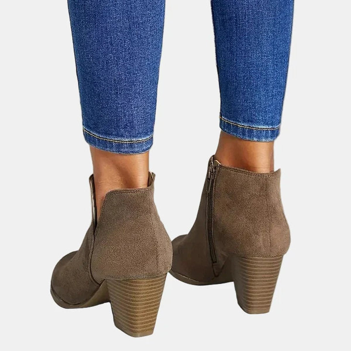 Women's Side-Zip Suede Block Heel Ankle Boots