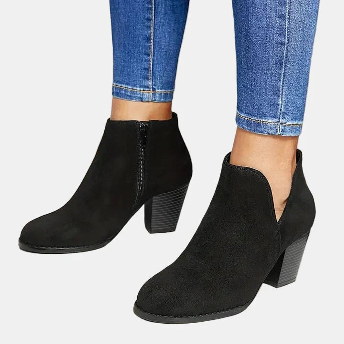 Women's Side-Zip Suede Block Heel Ankle Boots