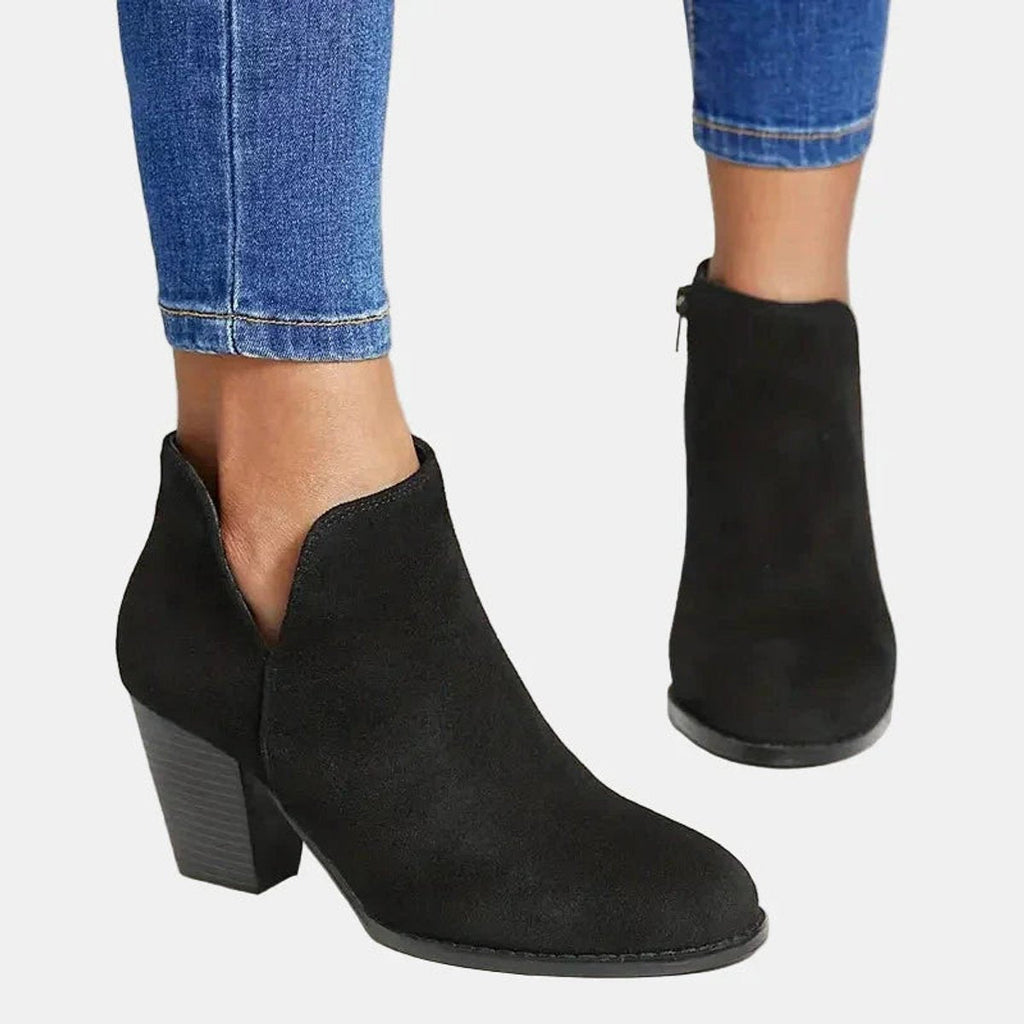 Women's Side-Zip Suede Block Heel Ankle Boots