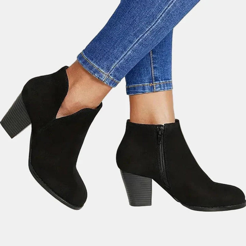 Women's Side-Zip Suede Block Heel Ankle Boots