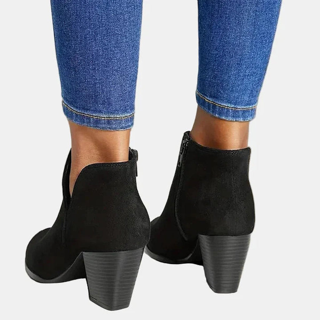 Women's Side-Zip Suede Block Heel Ankle Boots