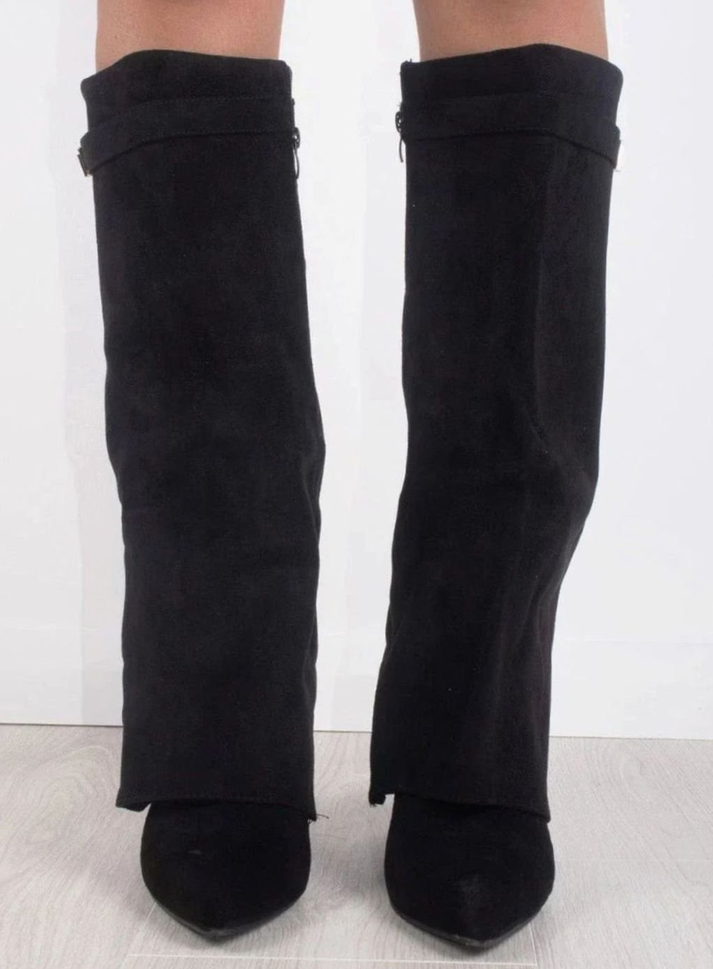 Women's Buckled Suede Fold-Over Thigh-High Boots