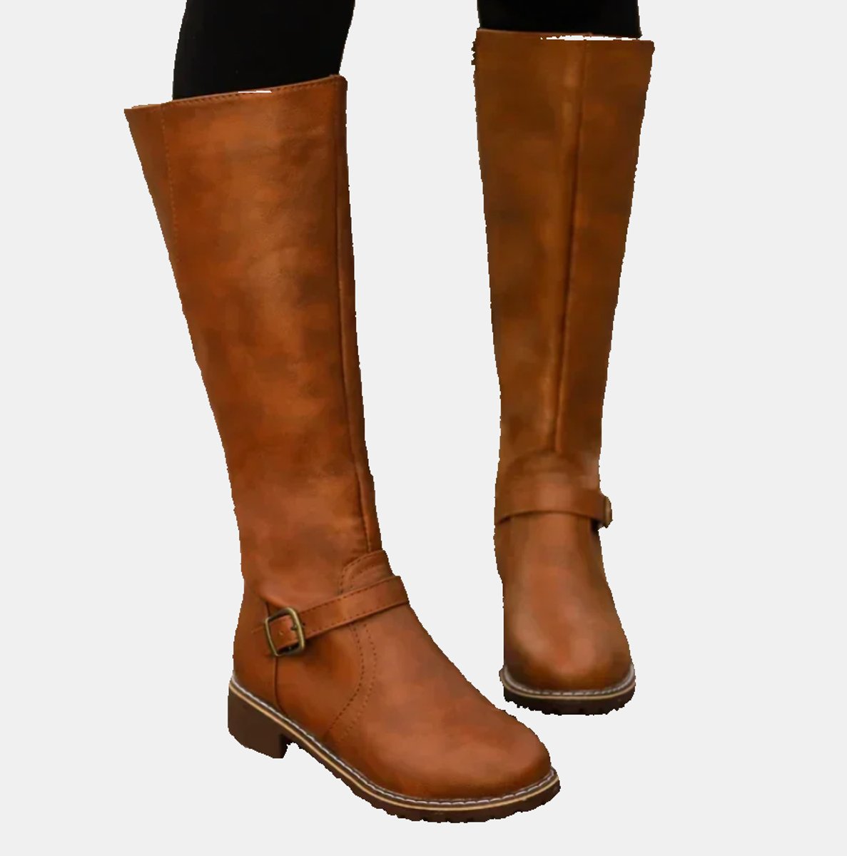 Women's Low-Heel Buckled Tall Riding Boots