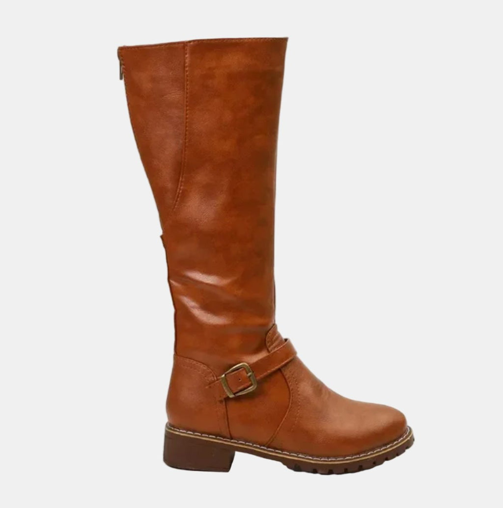 Women's Low-Heel Buckled Tall Riding Boots