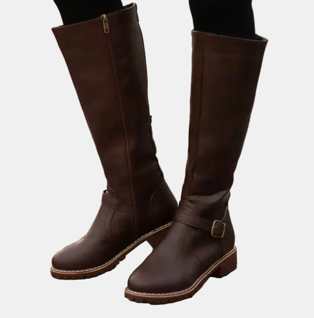 Women's Low-Heel Buckled Tall Riding Boots