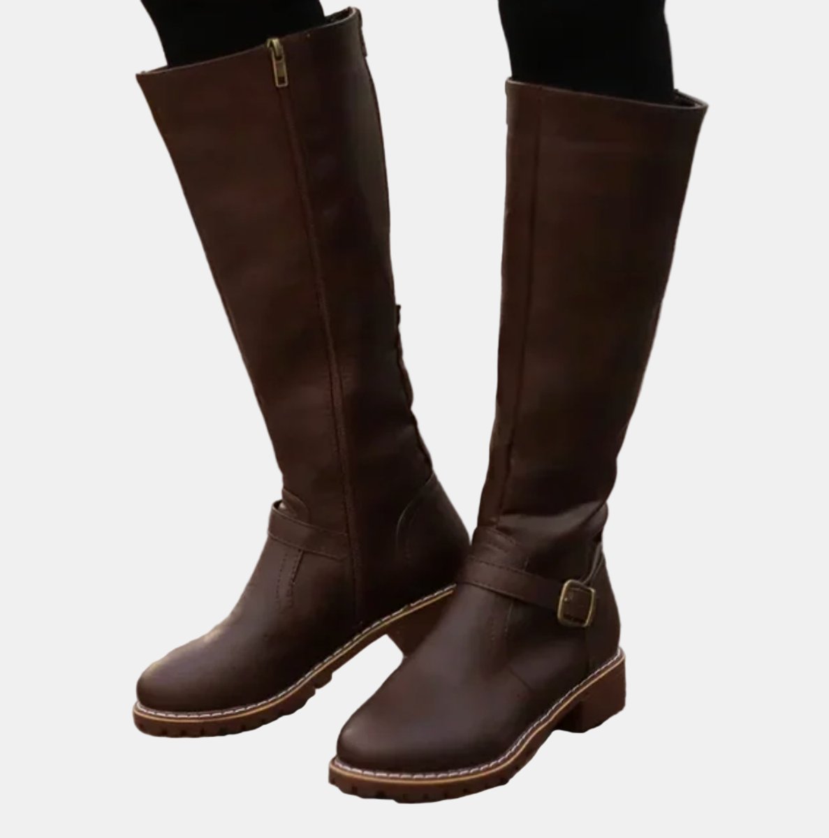 Women's Low-Heel Buckled Tall Riding Boots