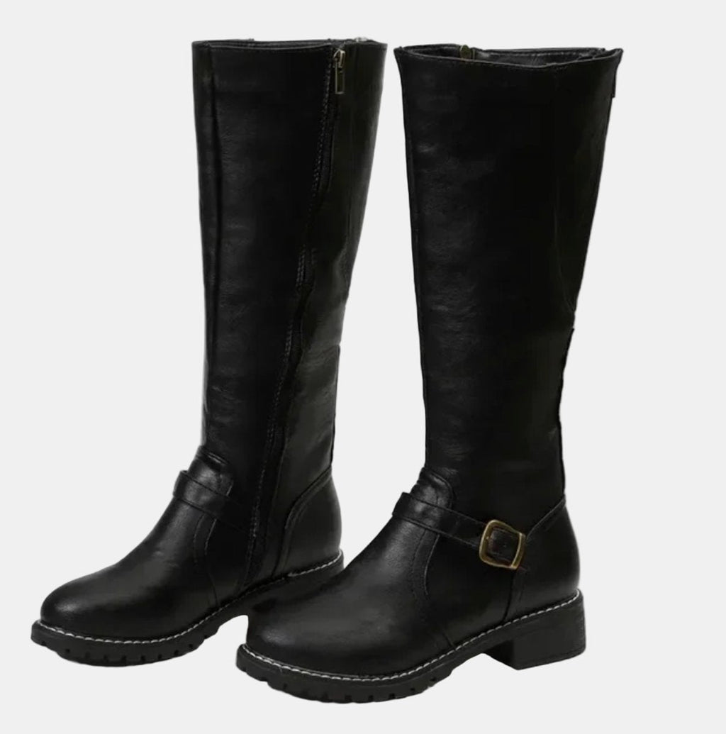 Women's Low-Heel Buckled Tall Riding Boots