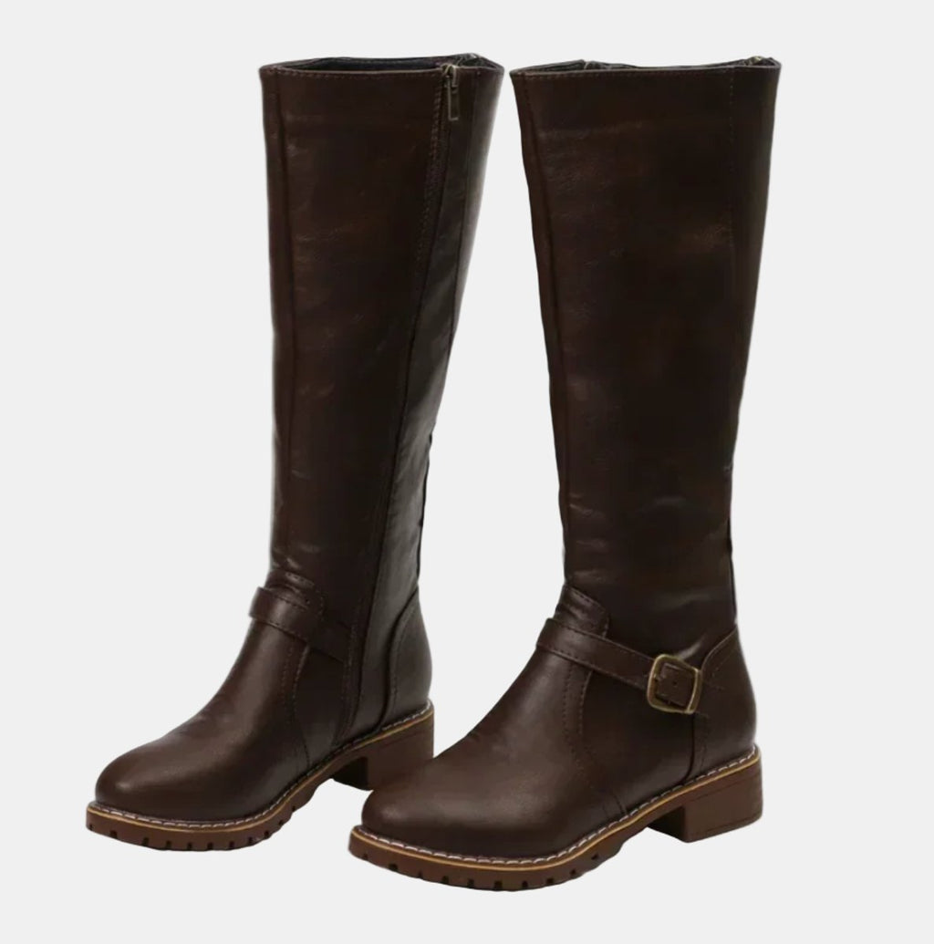 Women's Low-Heel Buckled Tall Riding Boots