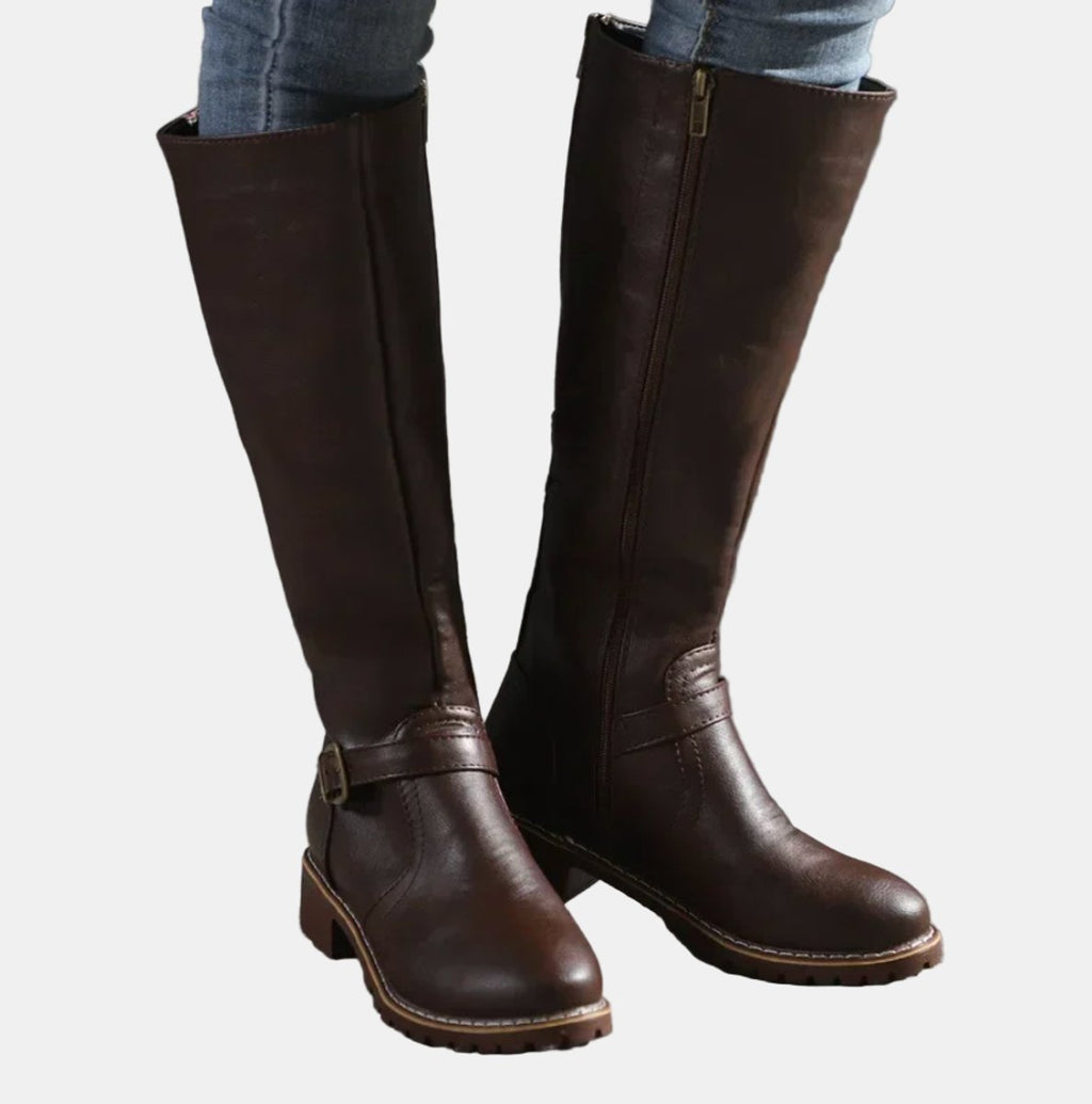 Women's Low-Heel Buckled Tall Riding Boots