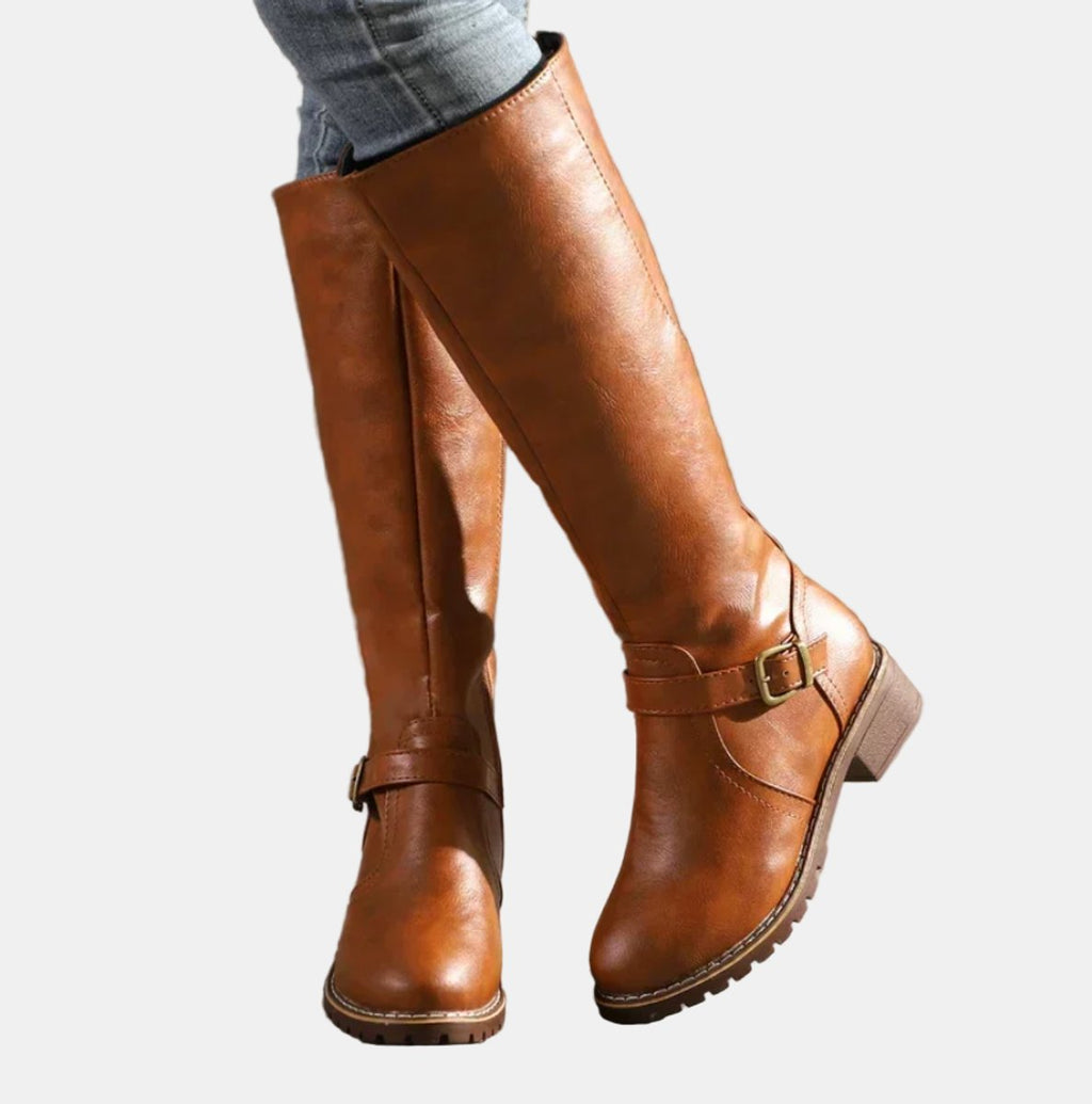 Women's Low-Heel Buckled Tall Riding Boots