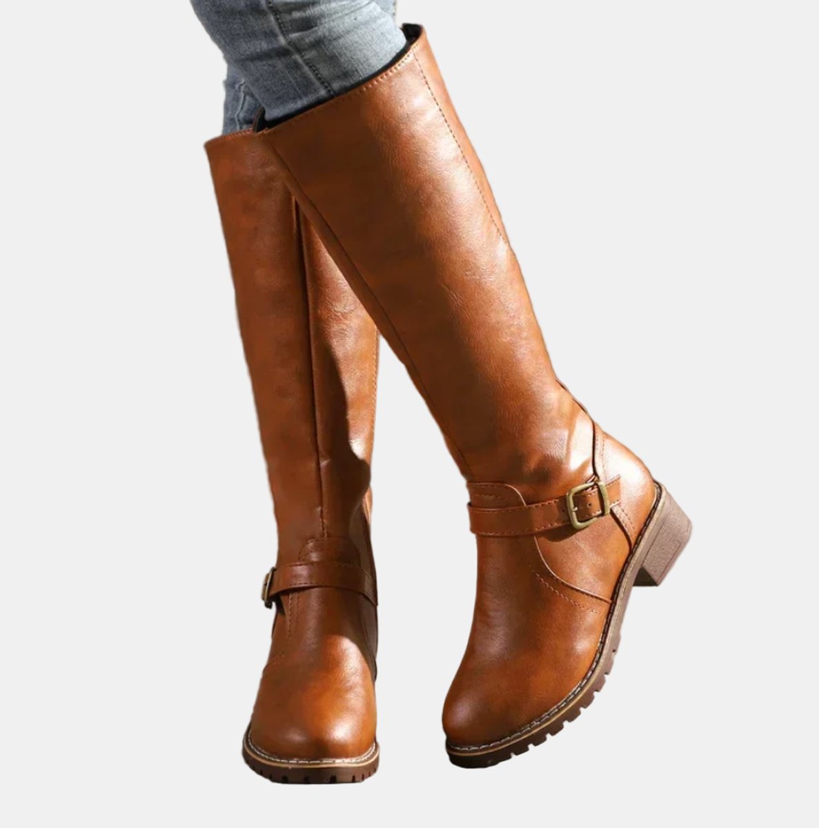 Women's Low-Heel Buckled Tall Riding Boots