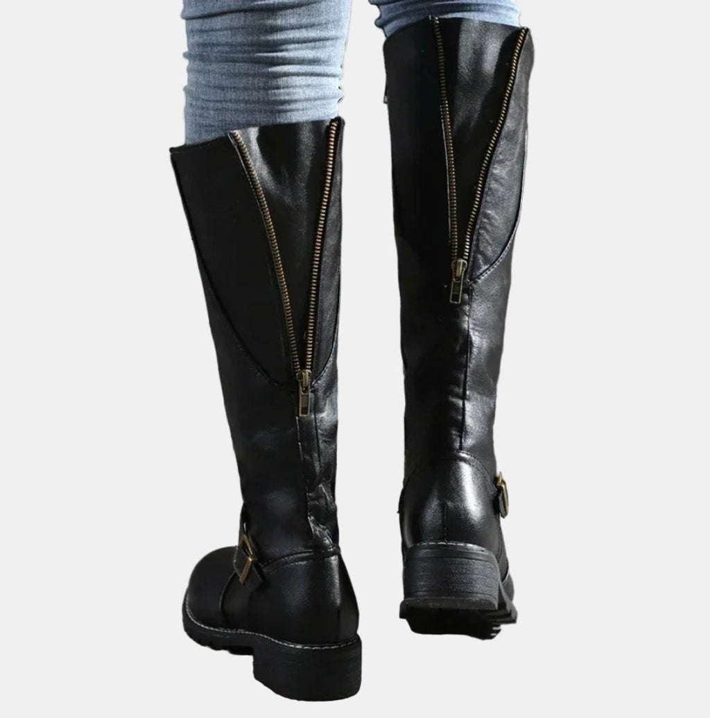 Women's Low-Heel Buckled Tall Riding Boots