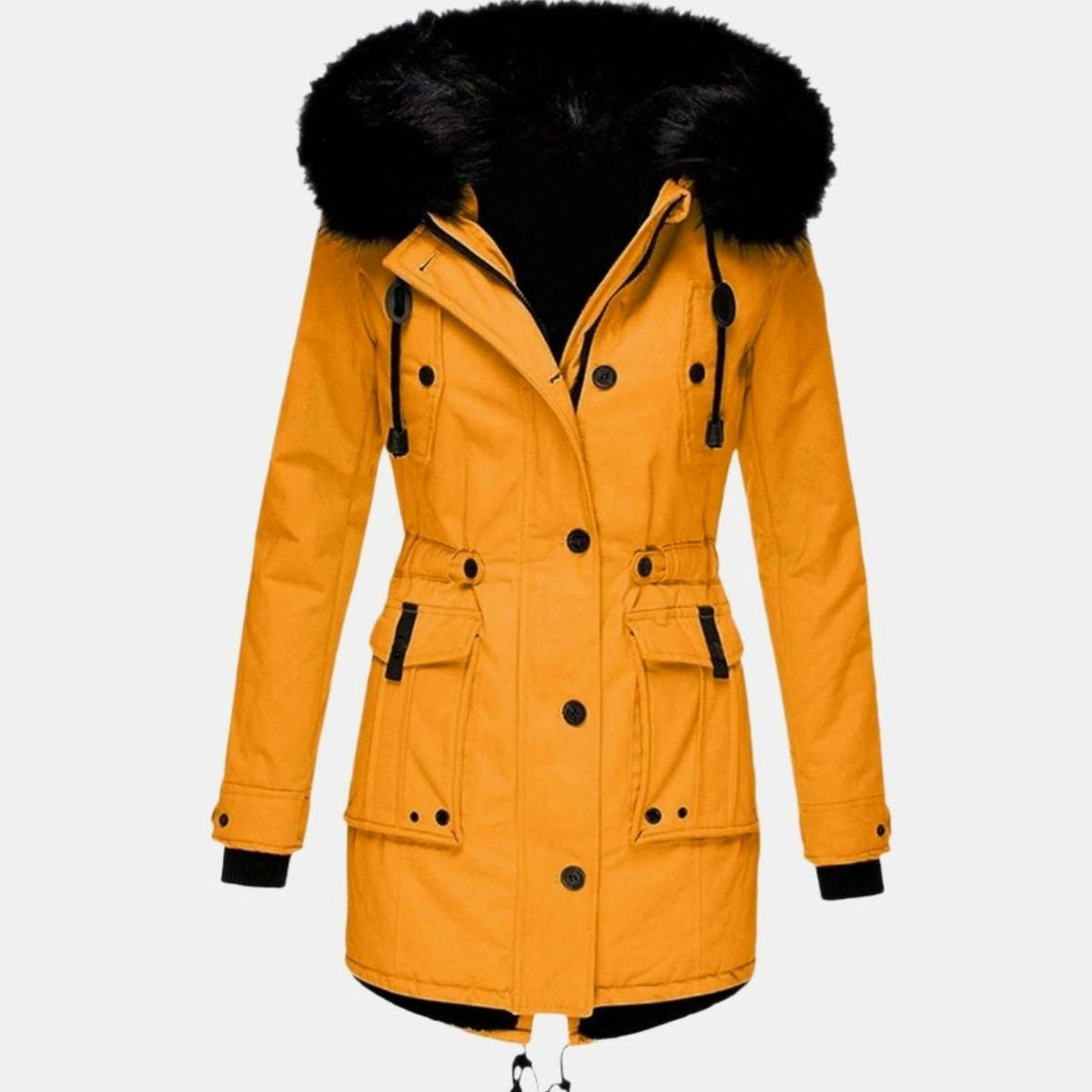 Women's Drawstring Faux Fur Trim Hooded Parka