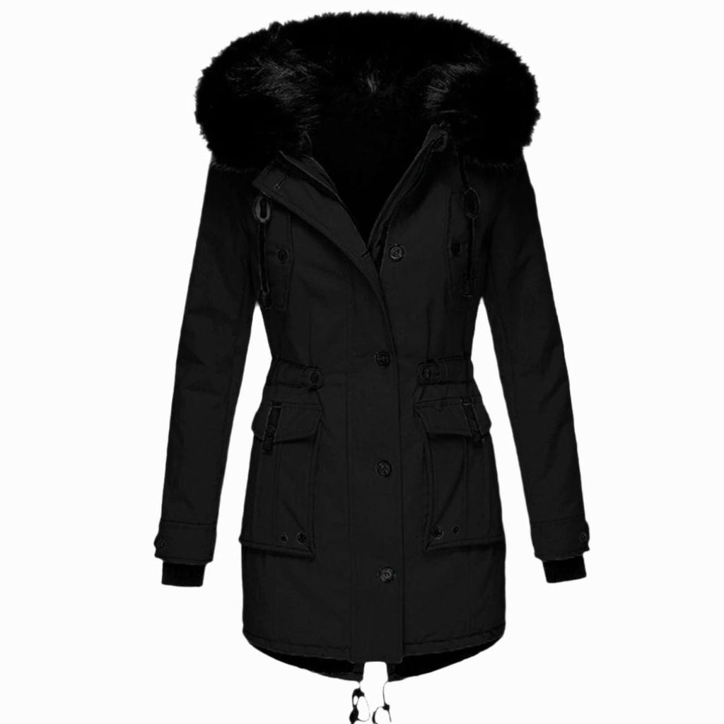 Women's Drawstring Faux Fur Trim Hooded Parka
