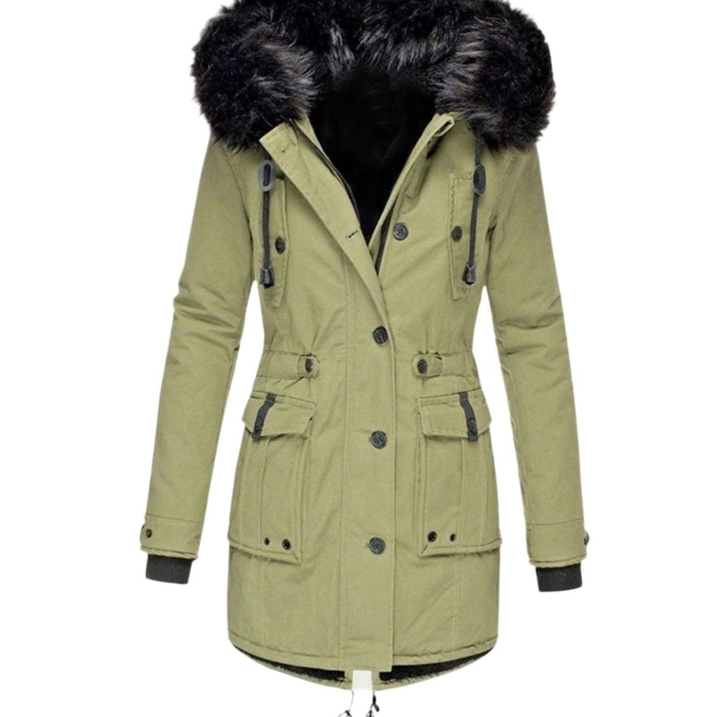 Women's Drawstring Faux Fur Trim Hooded Parka