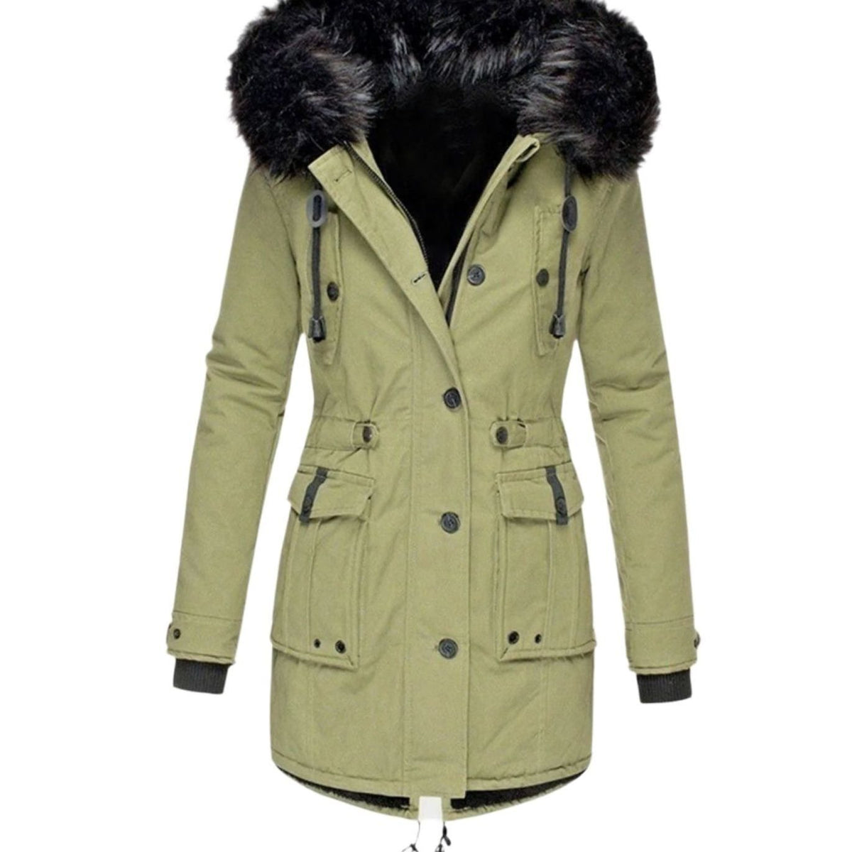 Women's Drawstring Faux Fur Trim Hooded Parka