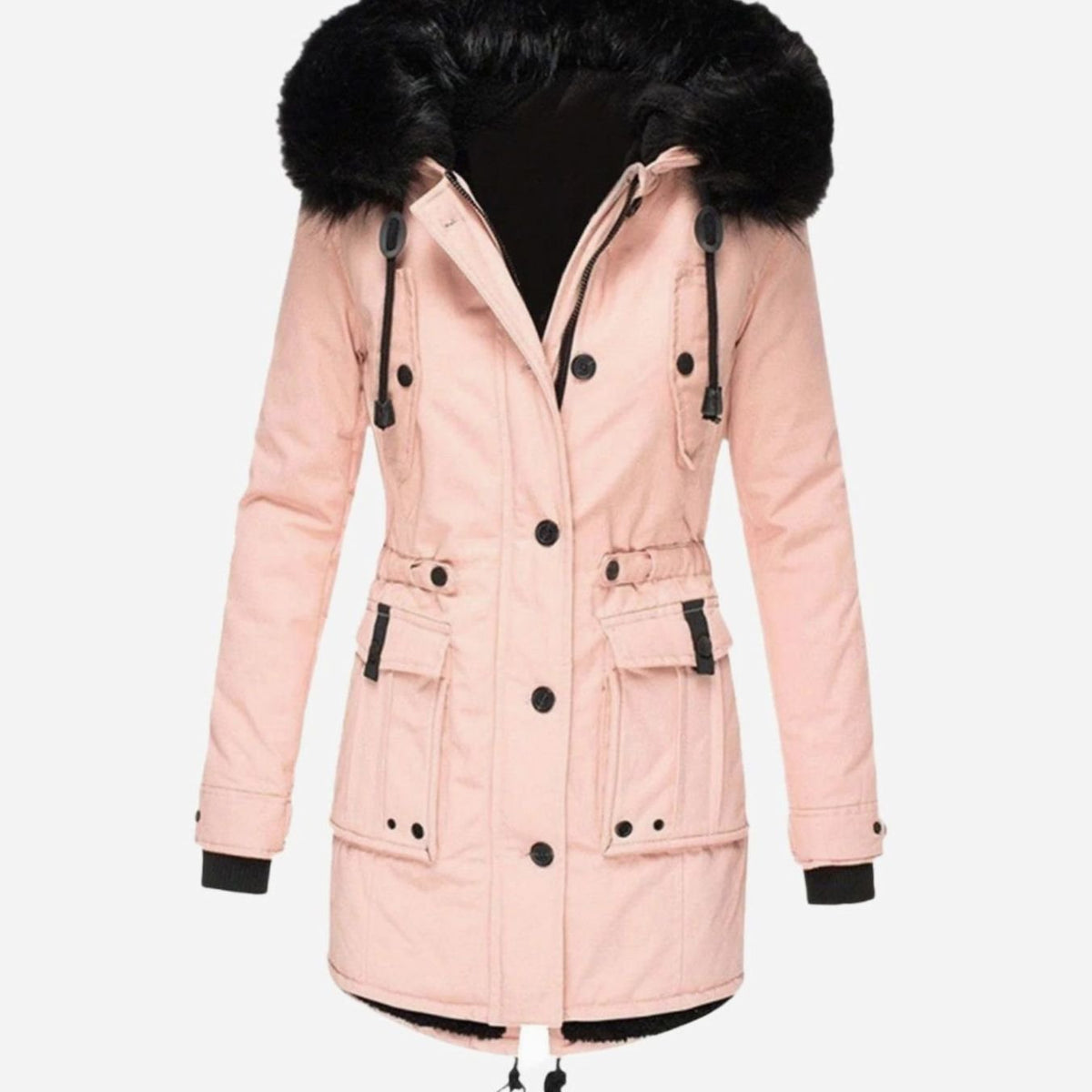 Women's Drawstring Faux Fur Trim Hooded Parka