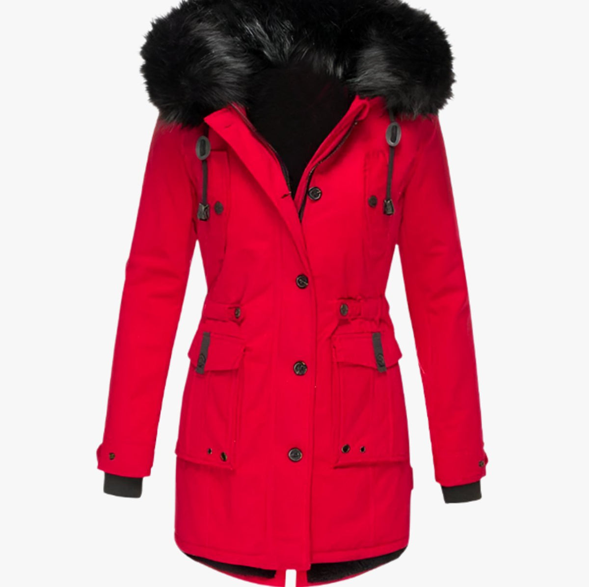Women's Drawstring Faux Fur Trim Hooded Parka