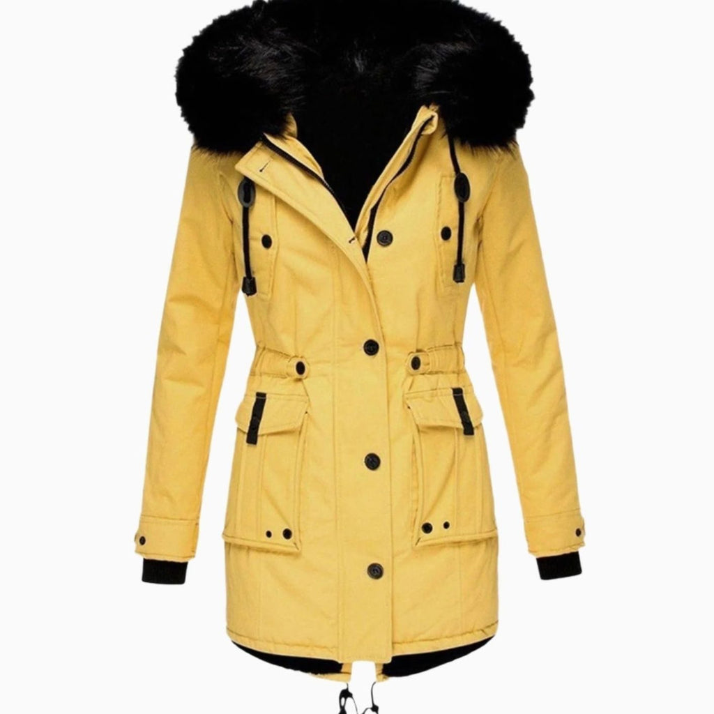 Women's Drawstring Faux Fur Trim Hooded Parka