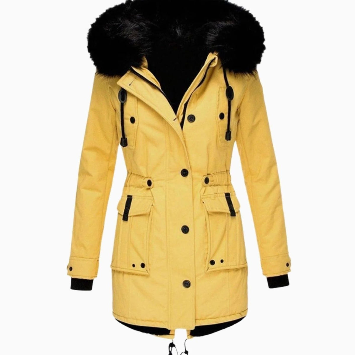 Women's Drawstring Faux Fur Trim Hooded Parka