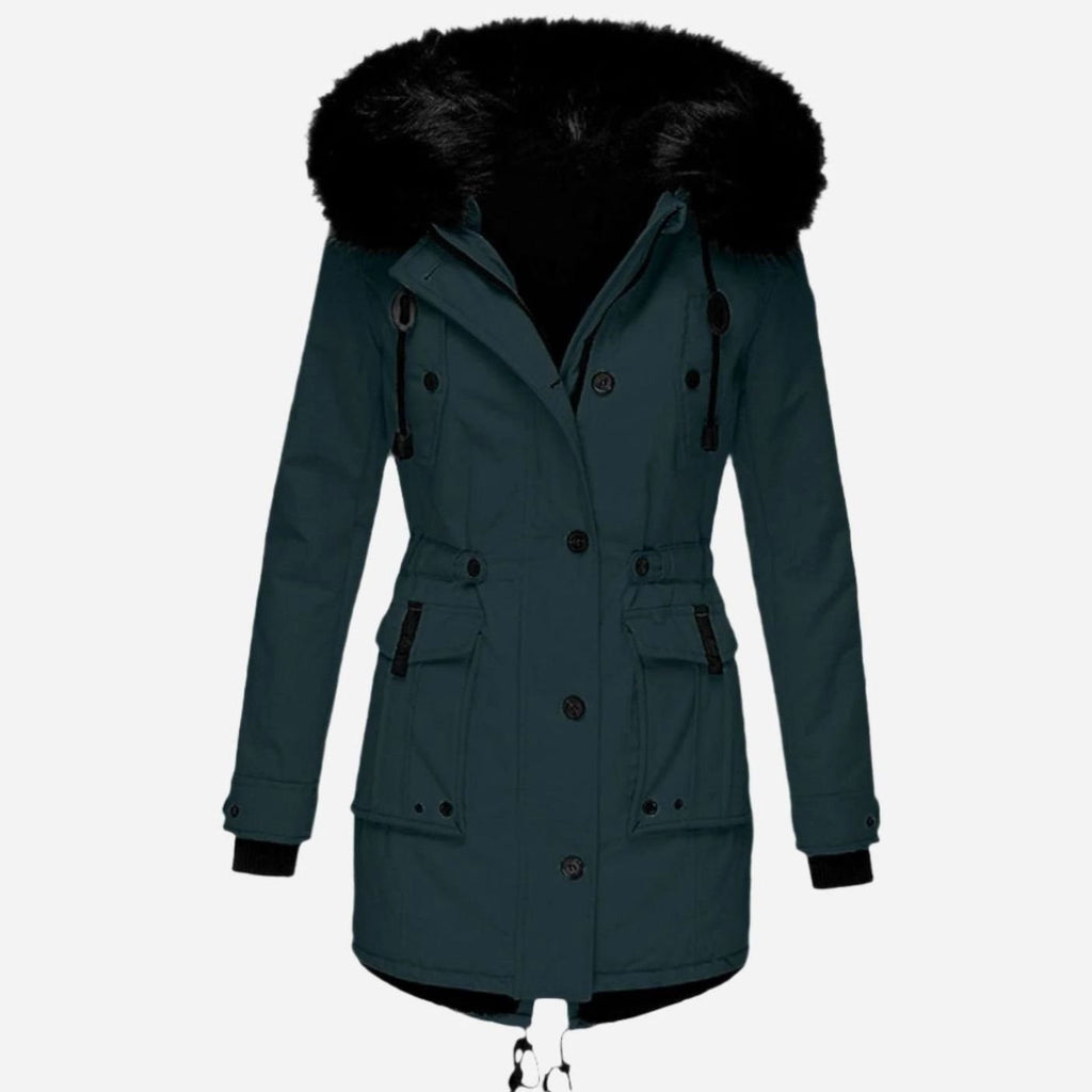 Women's Drawstring Faux Fur Trim Hooded Parka